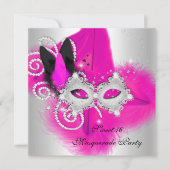 Masquerade Sweet 16 Hot Pink Black doethermasker Kaart (Voorkant)