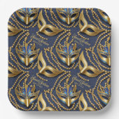 Masquerade Sweet 16 Kralen Maskers Blauw ID1032 Papieren Bordje (Voorkant)