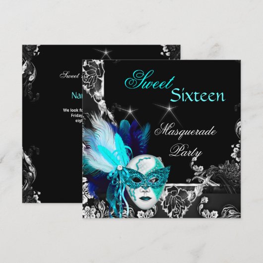 Masquerade Sweet 16 Masker Blauwgroen Blue Black P Kaart (Voorkant / Achterkant)