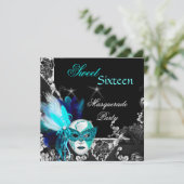 Masquerade Sweet 16 Masker Blauwgroen Blue Black P Kaart (Staand voorkant)