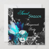 Masquerade Sweet 16 Masker Blauwgroen Blue Black P Kaart (Voorkant)
