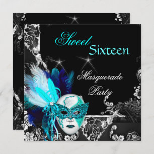 Masquerade Sweet 16 Masker Blauwgroen Blue Black P Kaart
