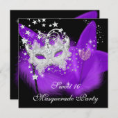 Masquerade Sweet 16 Paars Black Feather Mask Kaart (Voorkant / Achterkant)