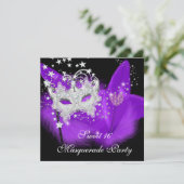 Masquerade Sweet 16 Paars Black Feather Mask Kaart (Staand voorkant)