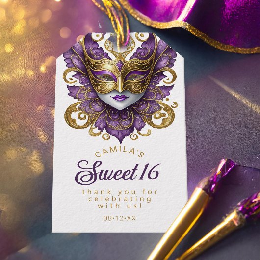 Masquerade Sweet 16 Paars Goud ID1032 Cadeaulabel