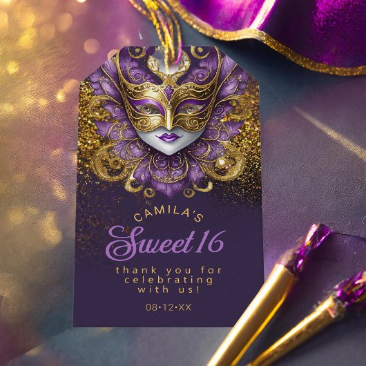 Masquerade Sweet 16 Paars Goud V2 ID1032 Cadeaulabel