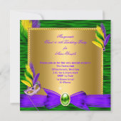 Masquerade Sweet 16 Paars Green Gold Feather Mask Kaart (Achterkant)