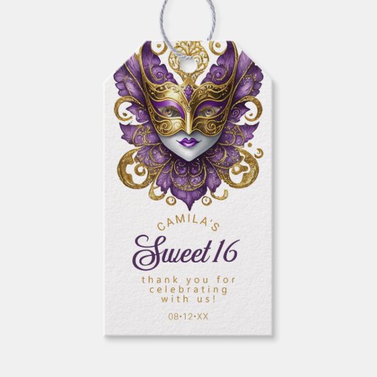 Masquerade Sweet 16 Paarse Goud ID1032 Cadeaulabel (Voorkant)