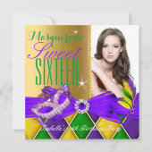 Masquerade Sweet 16 Paarse Green Gold Kaart (Voorkant)