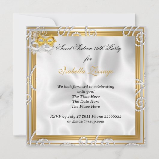 Masquerade Sweet 16 Party Mask Silver Gold 2 Kaart (Achterkant)