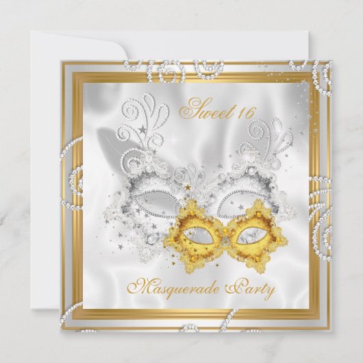 Masquerade Sweet 16 Party Mask Silver Gold 2 Kaart (Voorkant)
