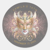 Masquerade Sweet 16 Roos Gold V2 ID1032 Ronde Sticker (Voorkant)