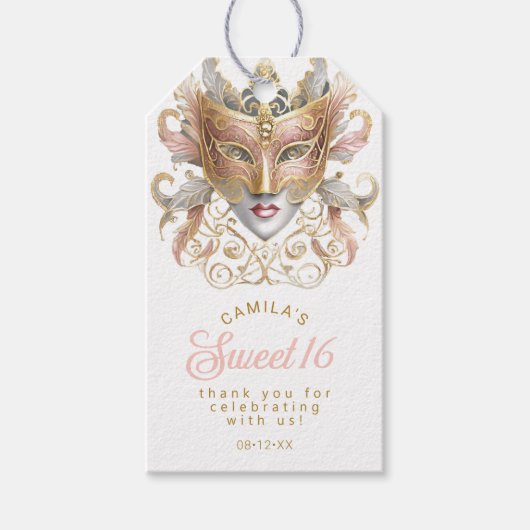 Masquerade Sweet 16 Roze Goud ID1032 Cadeaulabel (Voorkant)
