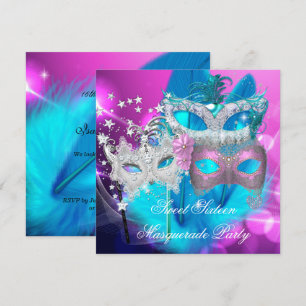 Masquerade Sweet 16 Roze Paars Blauwgroen Masker Kaart
