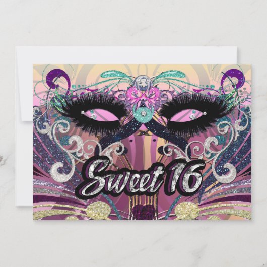 Masquerade Sweet 16 Sixteen Party Mask Uitnodiging (Voorkant)