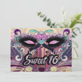 Masquerade Sweet 16 Sixteen Party Mask Uitnodiging (Staand voorkant)