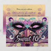 Masquerade Sweet 16 Sixteen Party Mask Uitnodiging (Voorkant / Achterkant)