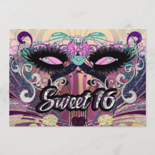 Masquerade Sweet 16 Sixteen Party Mask Uitnodiging