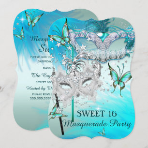 Masquerade Sweet 16 Turquoise Mint Diamanten Maske Kaart