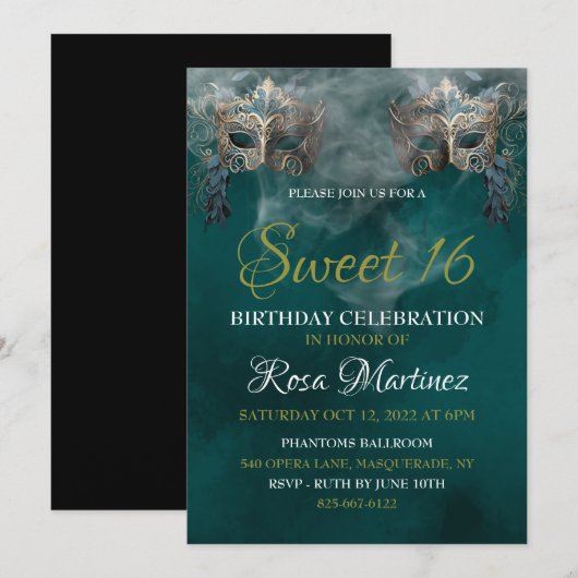 Masquerade Sweet 16 Uitnodiging (Voorkant / Achterkant)