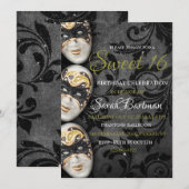 Masquerade Sweet 16-uitnodiging Kaart (Voorkant / Achterkant)