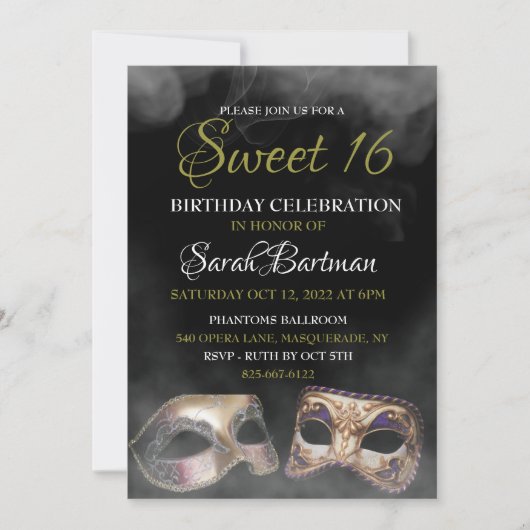 Masquerade Sweet 16 Uitnodigingen (Voorkant)