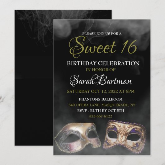 Masquerade Sweet 16 Uitnodigingen (Voorkant / Achterkant)