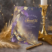 Masquerade Sweet 16 Welkom Paarse Gold ID1032 Reclamebord Met Voetstuk