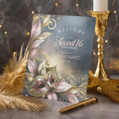 Masquerade Sweet 16 Welkom Roos Gold ID1032 Reclamebord Met Voetstuk