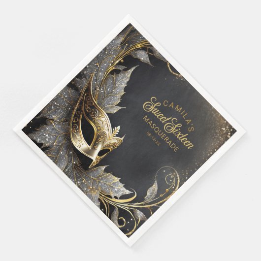 Masquerade Sweet 16 Welkom Zwart Goud ID1032 Servet (Hoek)