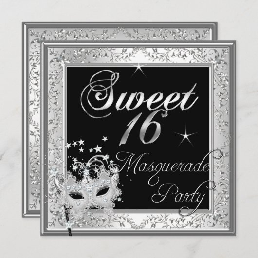 Masquerade Sweet 16 Zestien Birthday Black White Kaart (Voorkant / Achterkant)