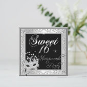 Masquerade Sweet 16 Zestien Birthday Black White Kaart (Staand voorkant)