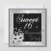 Masquerade Sweet 16 Zestien Birthday Black White Kaart (Voorkant)