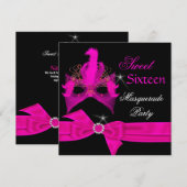Masquerade Sweet 16 Zestien Hot Pink Mask Party Kaart (Voorkant / Achterkant)