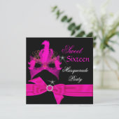 Masquerade Sweet 16 Zestien Hot Pink Mask Party Kaart (Staand voorkant)