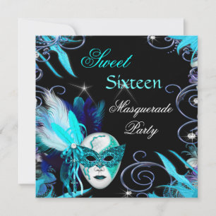 Masquerade Sweet 16 Zestien Turquoise Masker Feest Kaart