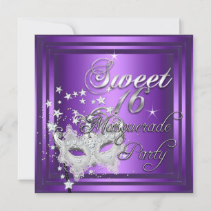 Masquerade Sweet 16 Zestiende Verjaardag Paars Wit Kaart