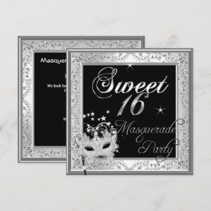 Masquerade Sweet 16 Zestiende Verjaardag Zwart Wit Kaart