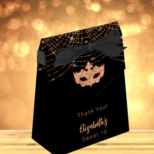 Masquerade Sweet 16 zwart glitter Gold Bedankdoosjes