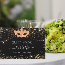 Masquerade Sweet 16 zwart goud glitter party Gastenboek