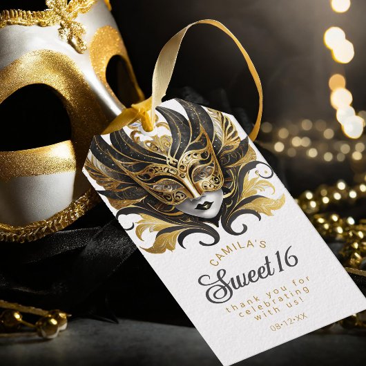 Masquerade Sweet 16 Zwart Goud ID1032 Cadeaulabel