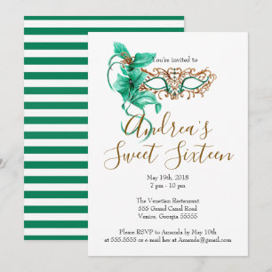 Masquerade Sweet Sixteen Birthday Party Invitation Kaart