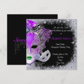 Masquerade, Sweet Sixteen, Glitter Invitation Kaart (Voorkant / Achterkant)