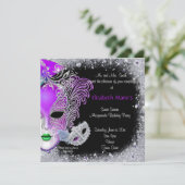 Masquerade, Sweet Sixteen, Glitter Invitation Kaart (Staand voorkant)