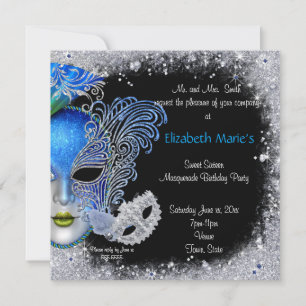 Masquerade, Sweet Sixteen, Glitter Uitnodiging