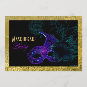 Masquerade Sweet Sixteen party blauw, paarse, goud Kaart