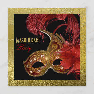 Masquerade Sweet Sixteen party rood, faux gold fol Kaart