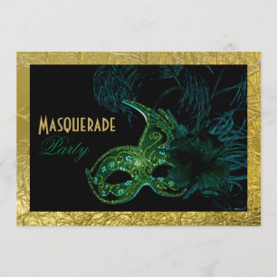 Masquerade Sweet Sixteen party zwart, groen, goud Kaart