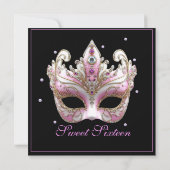 Masquerade Sweet Sixteen Pink Gold Pearls Kaart (Achterkant)