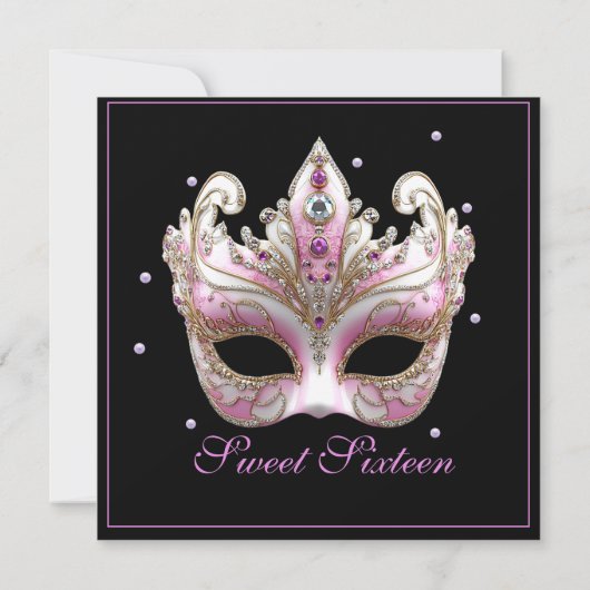 Masquerade Sweet Sixteen Pink Gold Pearls Kaart (Achterkant)